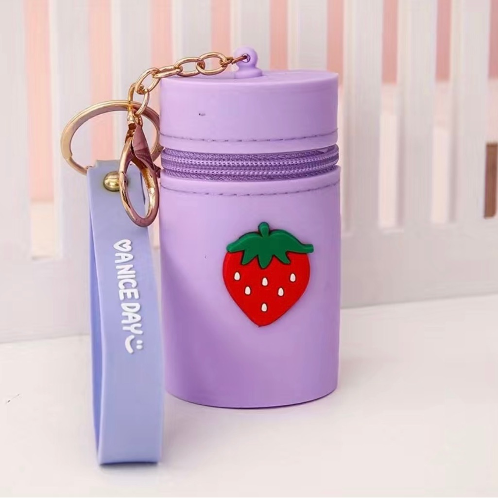 Brand New Purple Strawberry Coin Purse Lipstick Holder  Bracelet Keychain